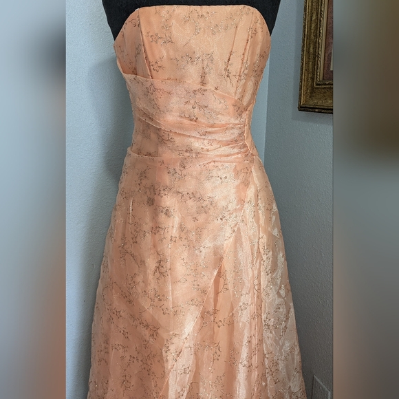 Beautiful Vintage Tangerine Gown with Gold Florals - Picture 7 of 17